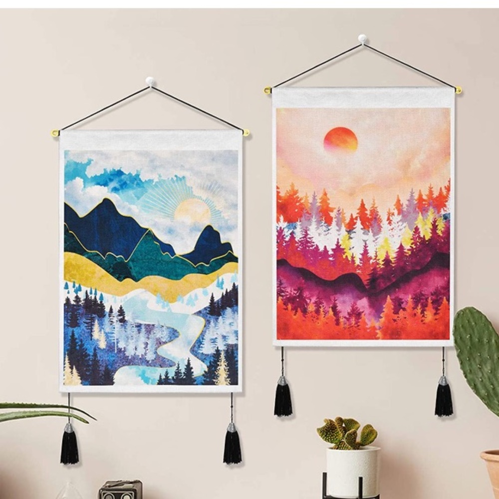 Retro Spring/Fall California Mountains Nature Pop Art Tapestry Wall Room Decor - Picture 1 of 7